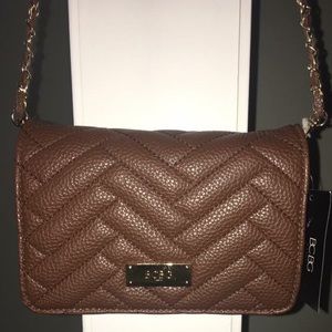 BCBG Brown Quilted Crossbody with Woven Chain